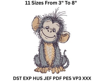 Playful Monkey Embroidery Design - 11 Sizes, Instant Download (DST, PES, JEF)