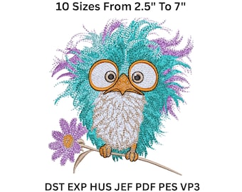 Fluffy Owl Machine Embroidery Design – 10 Sizes, PES JEF Files for Baby Gifts & Hoop