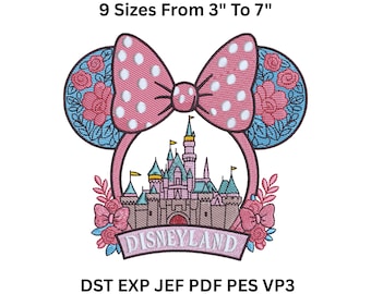 Castle Minnie Ears Embroidery Design: Floral Pink Bow (Digital File)