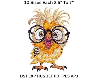 Glasses Owl Embroidery Design File – Funny Machine Pattern in 10 Sizes – DST, PES, PDF