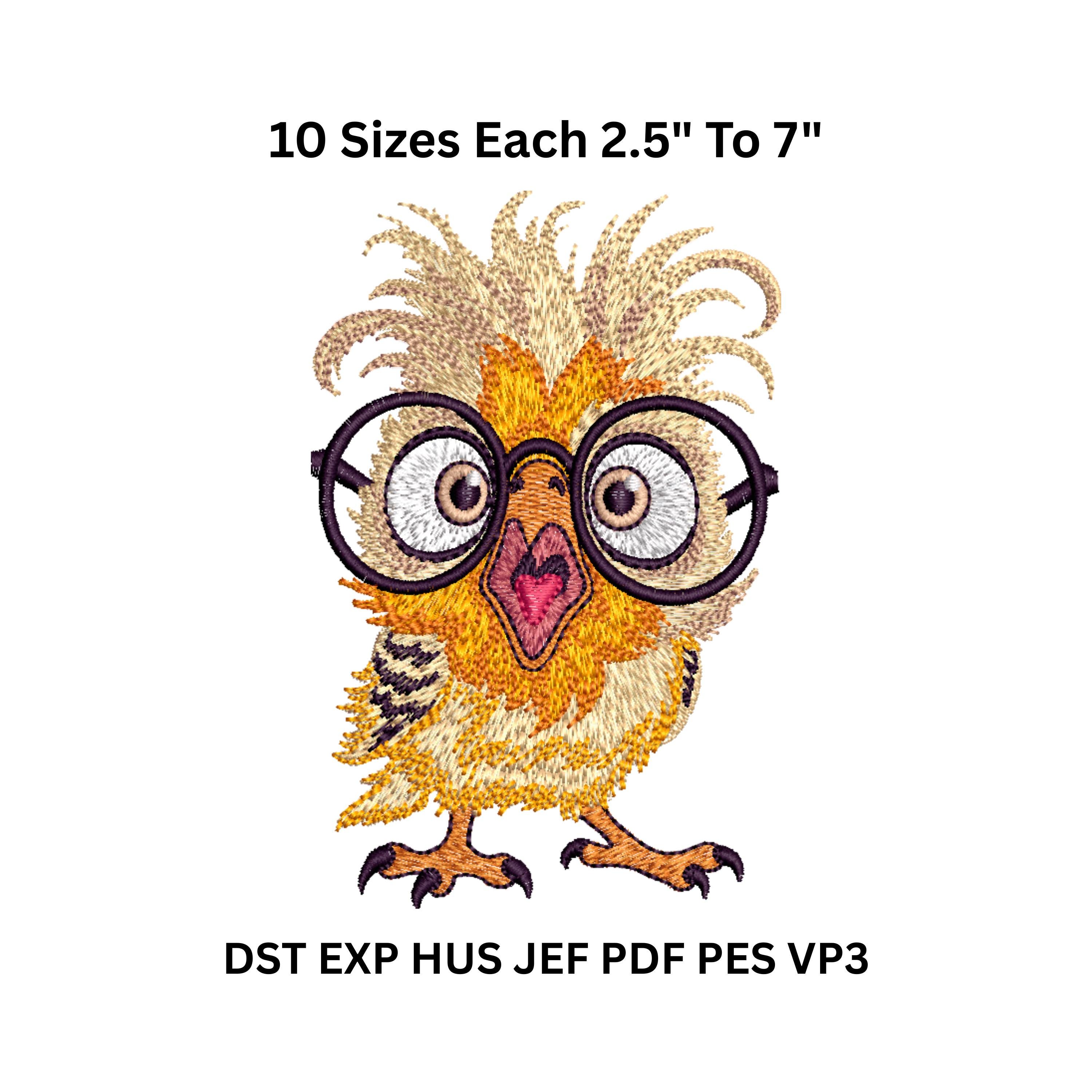 Glasses Owl Embroidery Design File &ndash; Funny Machine Pattern in 10 Sizes &ndash; DST, PES, PDF