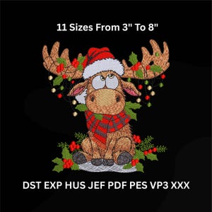 Motif de broderie orignal de Noël – 11 tailles – fichiers numériques instantanés PES DST JEF VP3