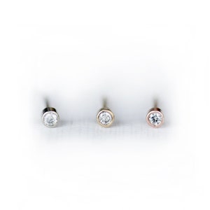 1.7mm Diamond Earrings, 14K Gold Bezel Earrings, Dainty Stud Earrings, Second Hole Earrings, Simple Diamond Earrings