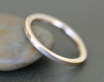 Thin Gold Wedding Ring, 1.5mm Rectangle Band, Simple Flat Edge Ring, 10K / 14K Recycled Gold, Spacer Ring, Stacking Ring