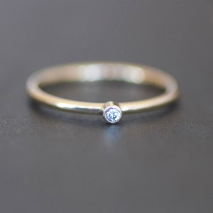 Small Diamond Ring, 14K Yellow Gold Diamond Stacking Ring, 2mm Conflict Free Diamond, Dainty Engagement Ring, (Size 6 / Resize)