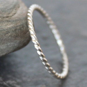 Twisted Wire Sterling Silver Stacking Ring, 1.3mm, 16 Gauge Band, Shiny or Antiqued, Recycled Silver image 2