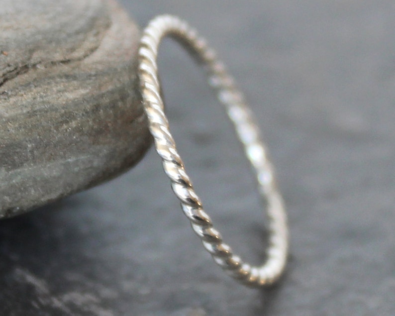 Twisted Wire Sterling Silver Stacking Ring, 1.3mm, 16 Gauge Band, Shiny or Antiqued, Recycled Silver image 2