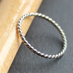 Twisted Wire Sterling Silver Stacking Ring, 1.3mm, 16 Gauge Band, Shiny or Antiqued, Recycled Silver image 3