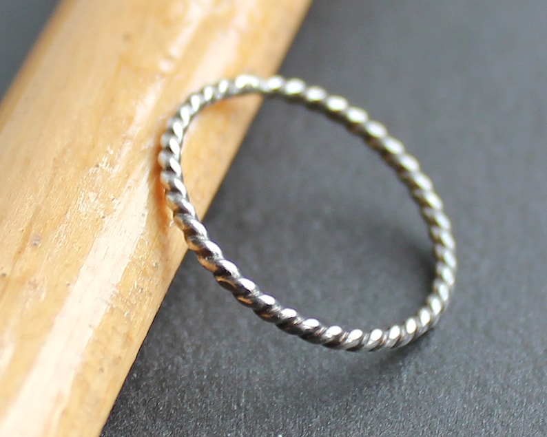 Twisted Wire Sterling Silver Stacking Ring, 1.3mm, 16 Gauge Band, Shiny or Antiqued, Recycled Silver image 3