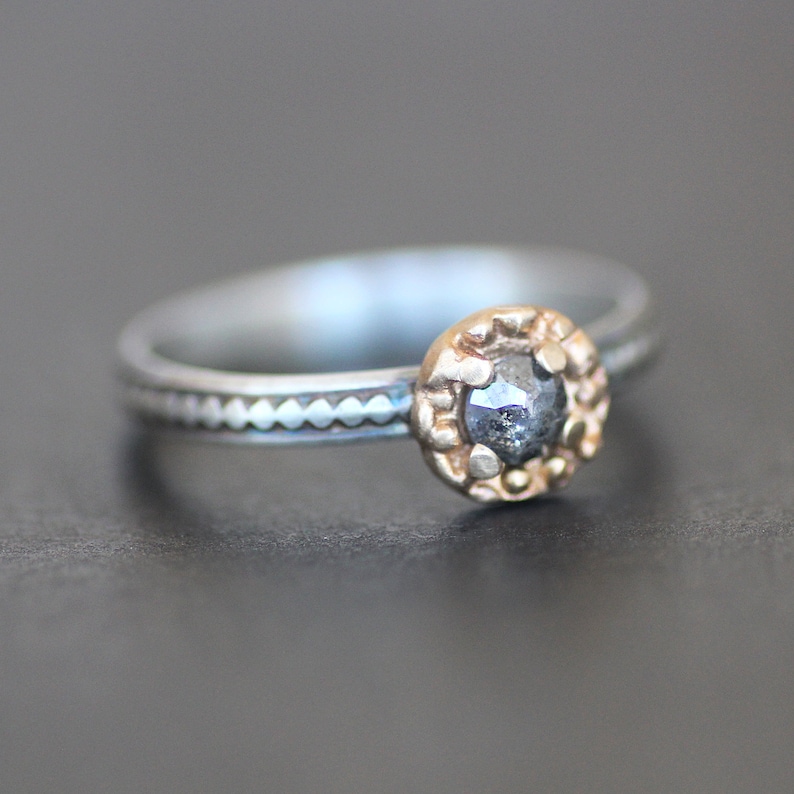 Salt and Pepper Diamond Ring 10K Gold / Sterling Silver 4mm Etsy