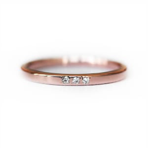 Solid ROSE Gold Wedding Ring with Diamonds, 14K / 10K Gold 2mm Rectangle Band, Simple UNISEX Flat Edge Ring, Flat Ring, Recycled Gold image 1