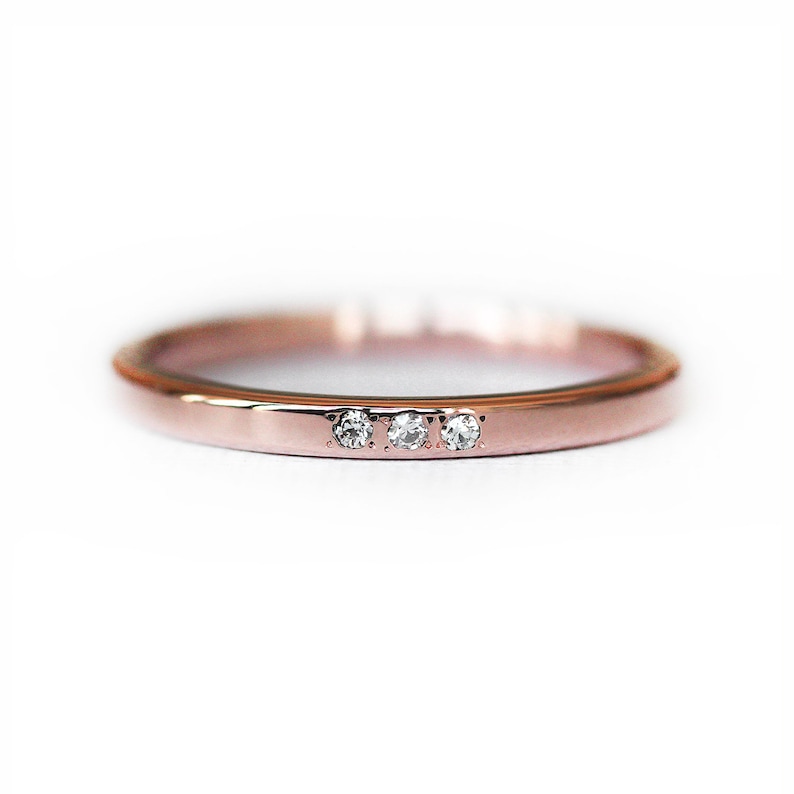 Solid ROSE Gold Wedding Ring with Diamonds, 14K / 10K Gold 2mm Rectangle Band, Simple UNISEX Flat Edge Ring, Flat Ring, Recycled Gold image 1