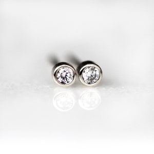 2mm Diamond Earrings, 14K White Gold Bezel Earrings, Dainty Stud Earrings, Second Hole Earrings, Simple Diamond Earrings
