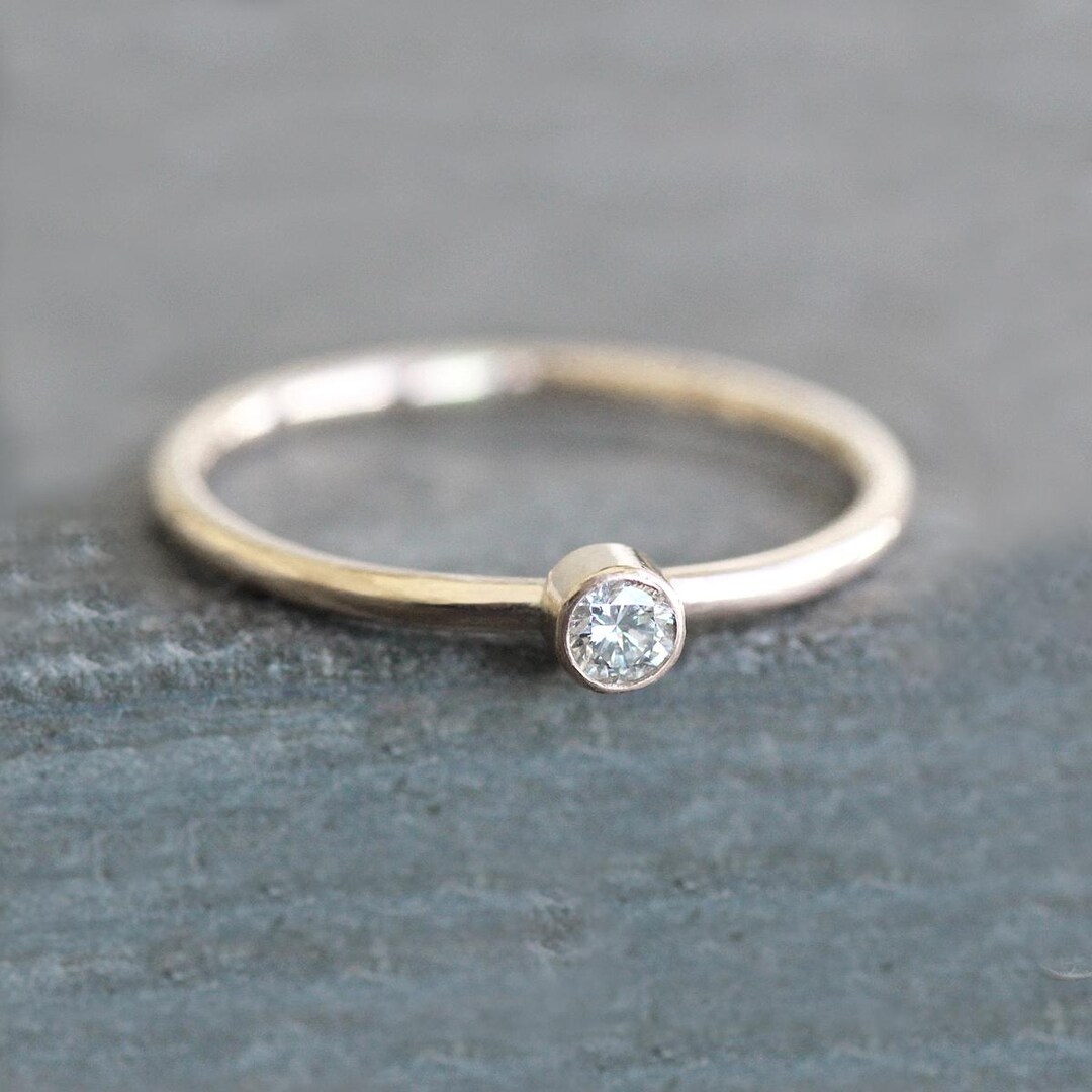 Small Diamond Solitaire Ring, 14K / 10K Solid White Gold, Alternative ...