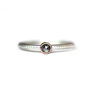 Salt and Pepper Diamond Ring: 14K Gold Bezel, Sterling Silver Band