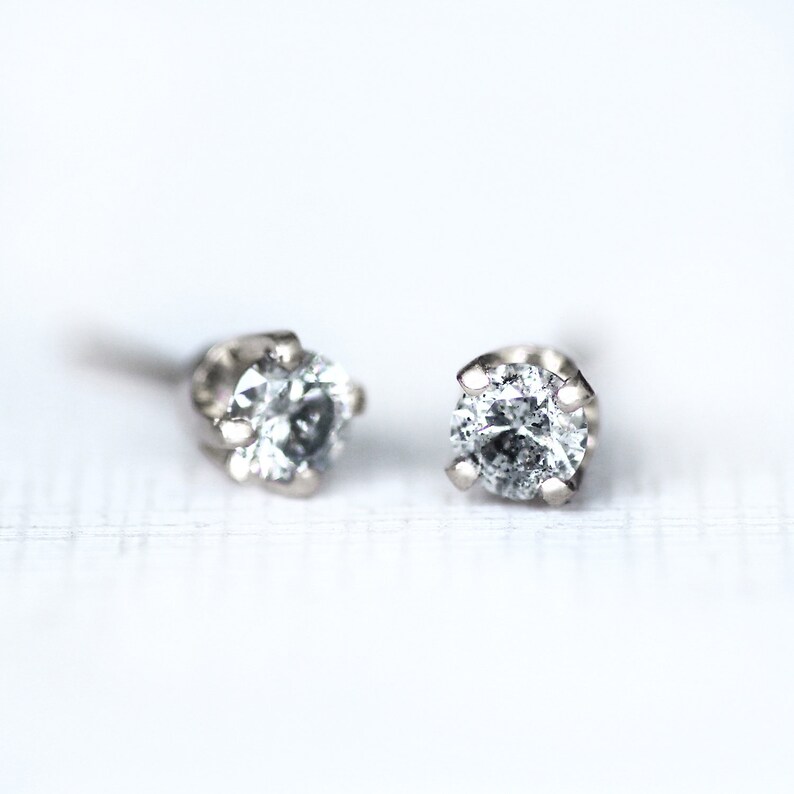3.4mm Salt and Pepper Diamond Stud Earrings in 14K Solid White Etsy