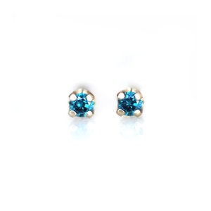Teal Blue Diamond Stud Earrings: 14K Gold Prong Setting