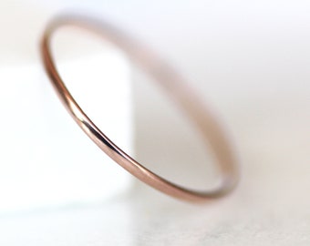 Solid Rose Gold 1mm Ring, Simple Half Round Band, Classic Ring, 10K / 14K Rose Gold Thin Stacking Ring, Midi Ring, Spacer Band