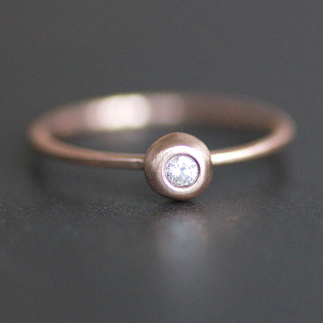 2mm Diamond Pebble Ring 14K Solid Recycled Rose Gold Band - Etsy