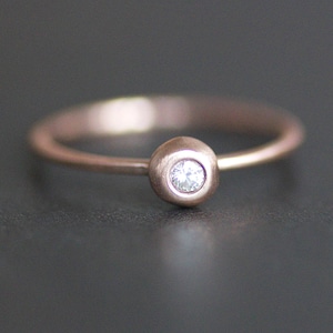 2mm Diamond Pebble Ring, 14K Solid Recycled Rose Gold Band, Stacking Ring, Alternative Engagement Ring. Conflict Free Diamond (.03 Carat)