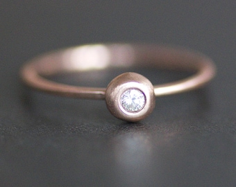 2mm Diamond Pebble Ring, 14K Solid Recycled Rose Gold Band, Stacking Ring, Alternative Engagement Ring. Conflict Free Diamond (.03 Carat)