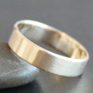 Solid 10K / 14K Yellow Gold Wedding Ring, 5mm Flat Edge Rectangle Band, UNISEX Wedding Ring, Cigar Band, Recycled Gold, Mens Modern Ring