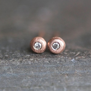 Tiny Gray Diamond Stud Earrings: 14K Gold Organic Pebble Design