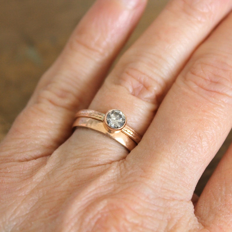 Salt and Pepper Diamond Solitaire Ring 14K Solid Yellow Gold Etsy