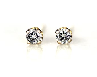 3mm Salt and Pepper Diamond Stud Earrings in 14K Solid Gold Setting, Conflict-Free Diamonds, .2 Total Carats, Diamond Prong Settings