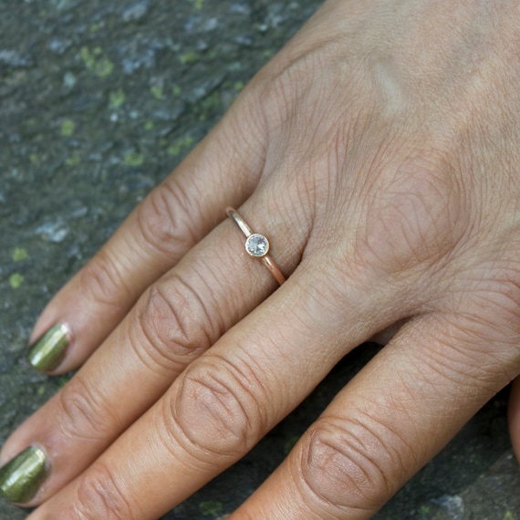 Moissanite Engagement Ring Solid 14K ROSE Gold 2mm Band 4mm
