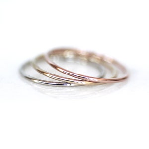 Solid Gold Set of Skinny Stack Rings, 1mm Thread Band Tricolor Gold ...