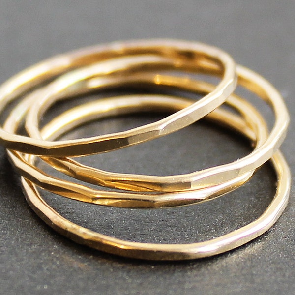 Skinny 14K Gold Filled Stacking Ring, Smooth, Faceted or Hammered, 1mm (18 Gauge), Thin Band, Midi Ring, Skinny Stacker, Thread Ring