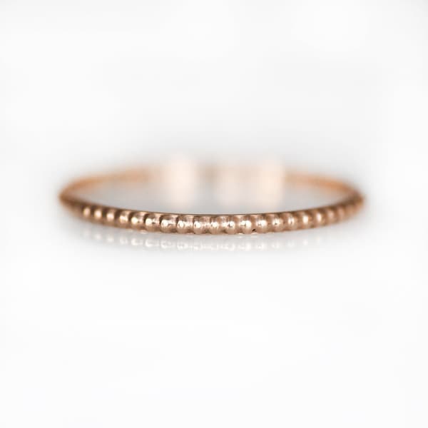 Solid Rose Gold Skinny Bead Ring, 14K / 10K 1mm Stacking Ring, 1mm Thin Ring, Spacer Band