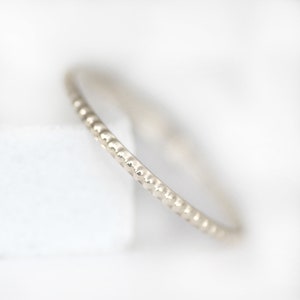 Solid White Gold Skinny Bead Ring, 14K / 10K 1mm Stacking Ring, 1mm Thin Ring, Spacer Band