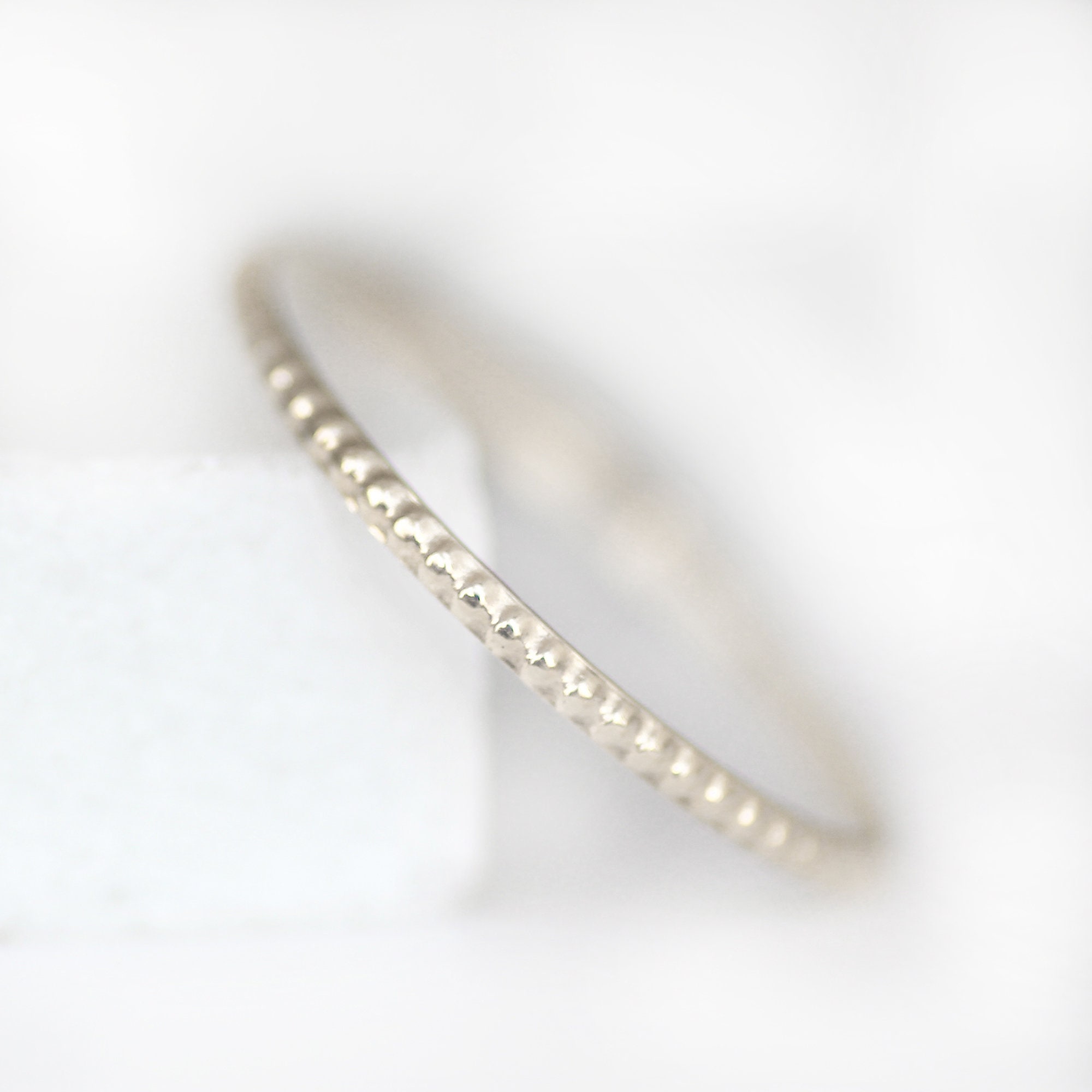 Solid White Gold Skinny Bead Ring, 14K / 10K 1mm Stacking Ring, 1mm Thin Ring, Spacer Band