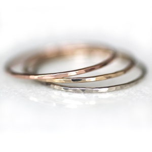 Solid Gold Set of Extra Skinny Stack Rings, Thread Band Tricolor Gold ...