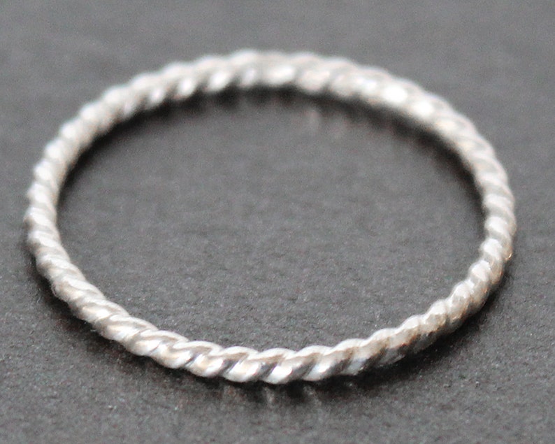 Twisted Wire Sterling Silver Stacking Ring, 1.3mm, 16 Gauge Band, Shiny or Antiqued, Recycled Silver image 4