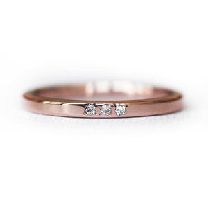 Solid ROSE Gold Wedding Ring with Diamonds, 14K / 10K Gold 2mm Rectangle Band, Simple UNISEX Flat Edge Ring, Flat Ring, Recycled Gold image 2