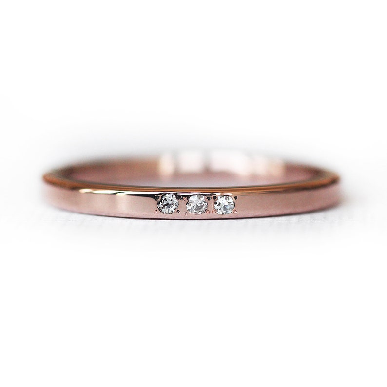 Solid ROSE Gold Wedding Ring with Diamonds, 14K / 10K Gold 2mm Rectangle Band, Simple UNISEX Flat Edge Ring, Flat Ring, Recycled Gold image 2