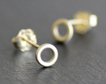 14K Solid Yellow Gold 5mm Open Circle Earrings, Post / Stud Earrings, Dainty Gold Earrings, Second Hole Earrings, Minimalist Earrings