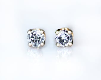 2.8mm Salt and Pepper Diamond Stud Earrings in 14K Solid Gold Setting, Conflict-Free Diamonds, .16 Total Carats, Diamond Prong Settings