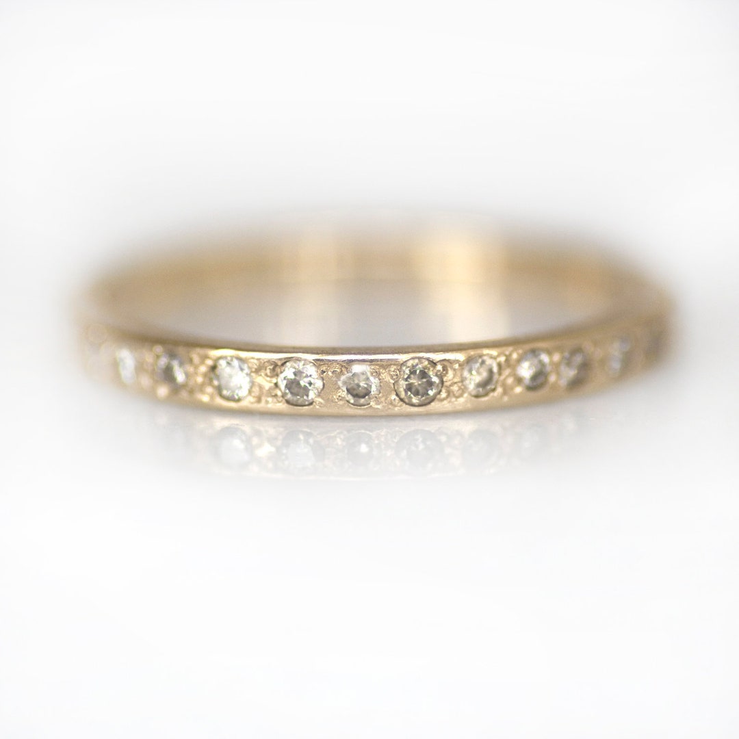 14k Gold Diamond Half Eternity Band 2mm Rectangle Ring - Etsy