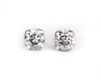 4mm Diamond Stud Earrings, Salt and Pepper Diamonds, Half Carat Total Weight, 14K White Gold, Grey Diamonds