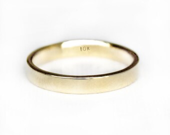 10K Solid Gold Wedding Ring, 3mm Rectangle Band, UNISEX Flat Edge Ring, Cigar Band, Polished, Matte or Hammered Recycled Gold