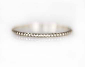 Solid White Gold Skinny Bead Ring, 14K / 10K 1mm Stacking Ring, 1mm Thin Ring, Spacer Band
