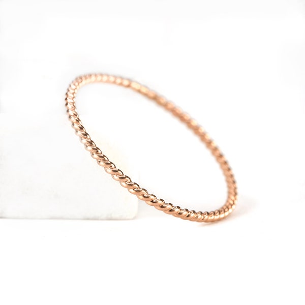 14K Solid Rose Gold Twisted Wire Ring, 1mm / 18 Gauge, Thin Midi / Stacking Ring, Spacer Ring