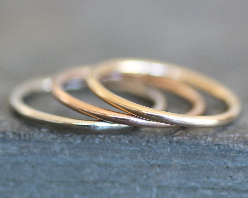 Solid ROSE Gold Thin Wedding Ring, 10K or 14K Skinny Recycled Gold Band, 1.5mm Wide Simple Stacking Ring or Spacer Band, 15 Gauge image 3