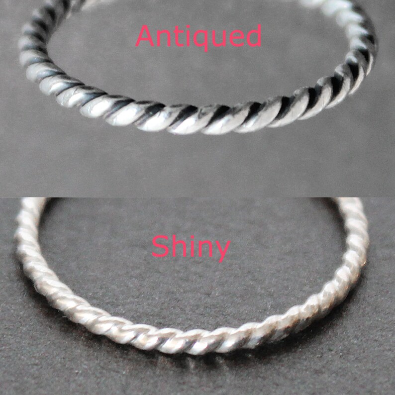 Twisted Wire Sterling Silver Stacking Ring, 1.3mm, 16 Gauge Band, Shiny or Antiqued, Recycled Silver image 6