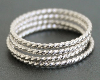 Twisted Wire Sterling Silver Stacking Ring, 1.3mm, 16 Gauge Band, Shiny or Antiqued, Recycled Silver