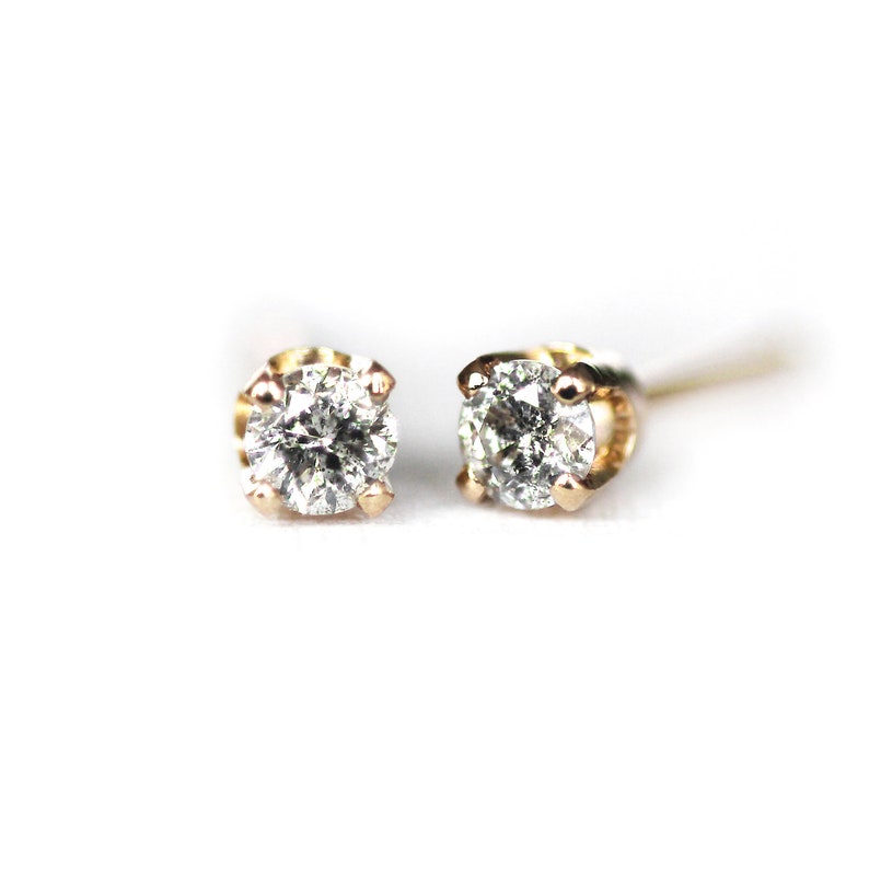 3mm Salt and Pepper Diamond Stud Earrings in 14K Solid Gold Etsy